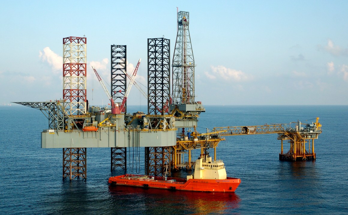 An oil platform in the Gulf of Mexico.