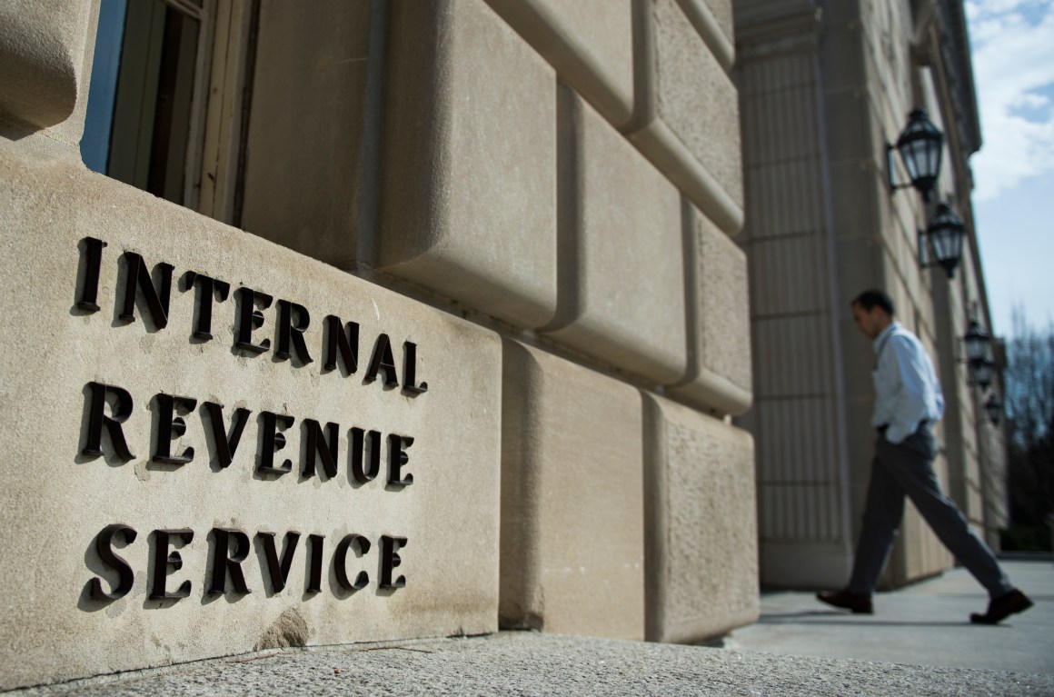 A man walks into the Internal Revenue Service building in Washington, D.C., on March 10th, 2016.