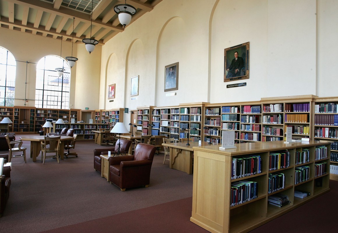 The Cecil H. Green Library on the Stanford University campus in Stanford, California.