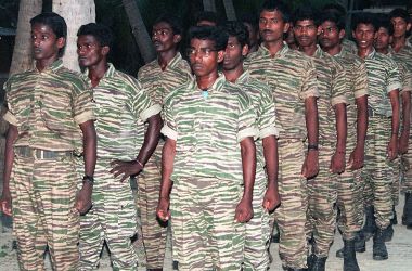 Tamil Tiger guerrillas in training camp.