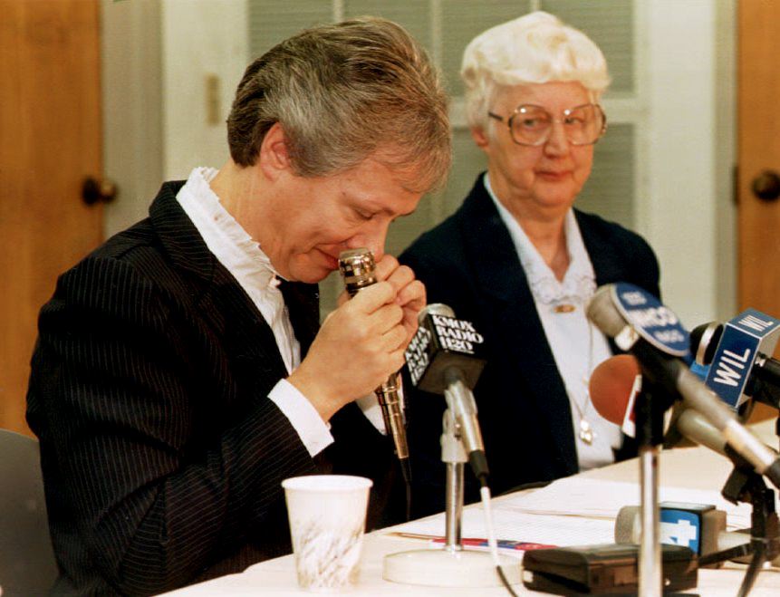 Sister Mildred Gross, provincial of the Adorers of the Blood of Christ convent, on October 31, 1992, during a news conference on the recent killing of five of their missionary sisters in Liberia.