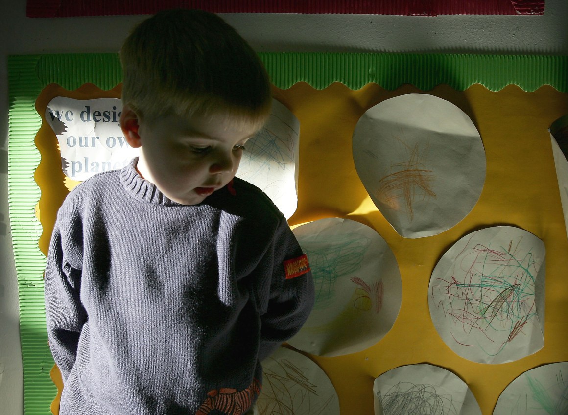 A three-year-old boy attends a private nursery school January 28, 2005 in Glasgow, Scotland.