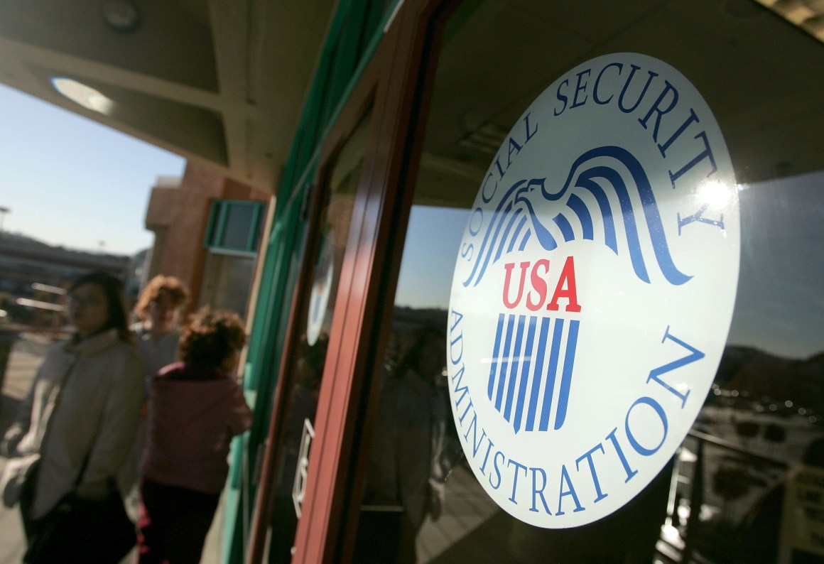 People line up outside of the Social Security Administration office on February 2nd, 2005, in San Francisco, California.