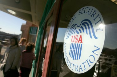 People line up outside of the Social Security Administration office on February 2nd, 2005, in San Francisco, California.