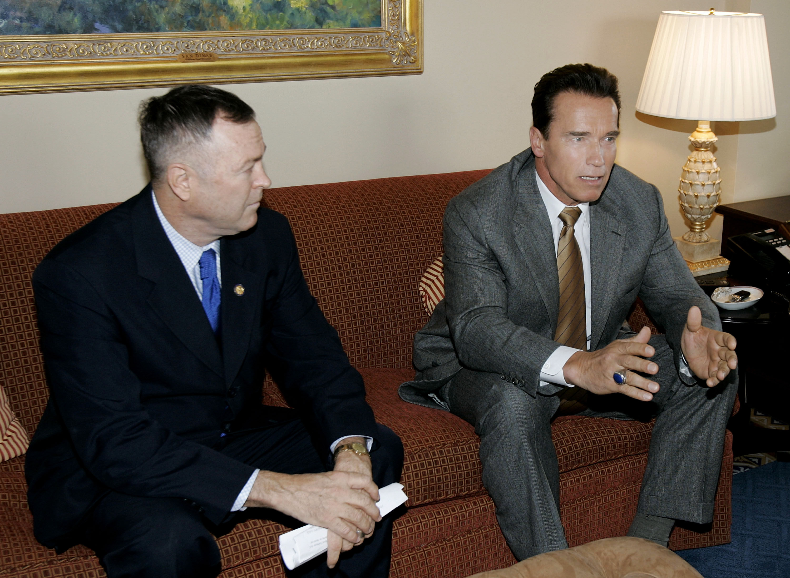 Arnold Schwarzenegger and Dana Rohrabacher meet with members of Congress on February 17th, 2005, in Washington, D.C.