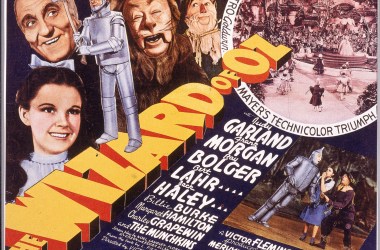 A lobby card from The Wizard Of Oz (1939) shows an illustration of American actress Judy Garland as Dorothy, Frank Morgan as the Wizard, Jack Haley as the Tin Man, Bert Lahr as the Cowardly Lion, and Ray Bolger as the Scarecrow.