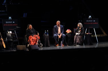 Toni Morrison, Ta-Nehisi Coates, and Sonia Sanchez at a panel on Broadway on June 15th, 2016, in New York City.