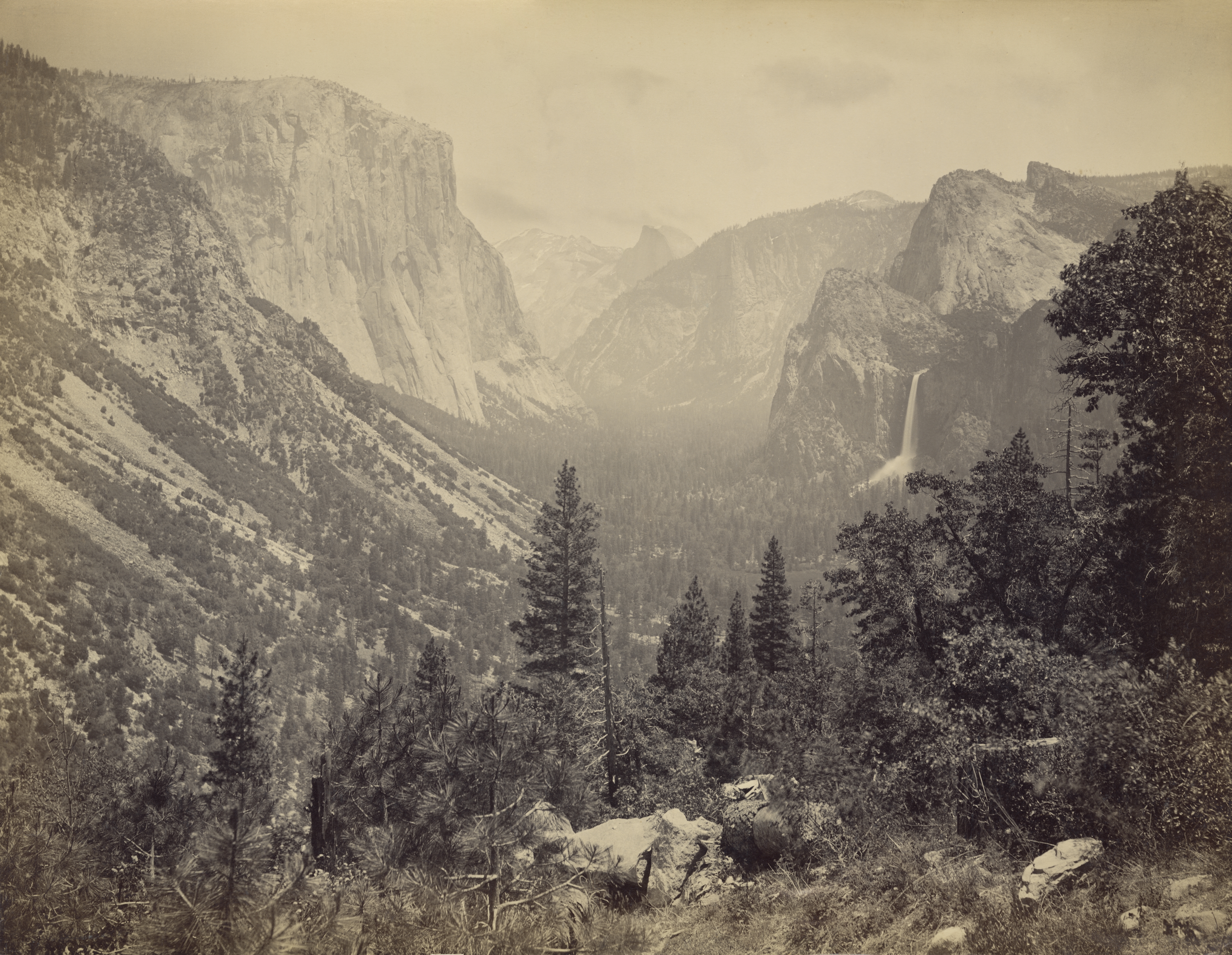 Looking east up Yosemite Valley from Artist Point, Yosemite National Park, California, circa 1865.