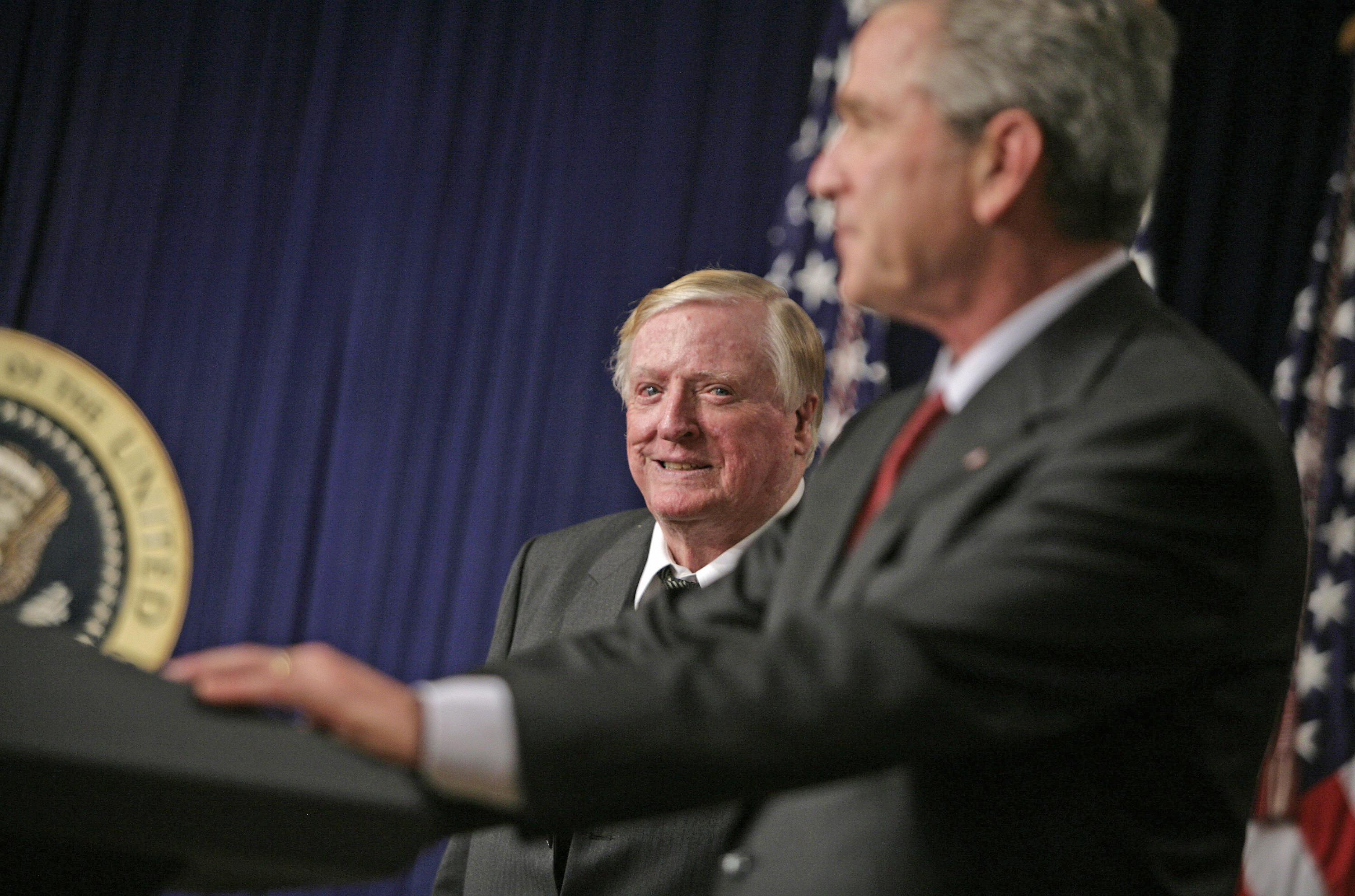 George W. Bush speaks during a tribute to The National Review and William F. Buckley Jr. on October 6th, 2005, in Washington, D.C.