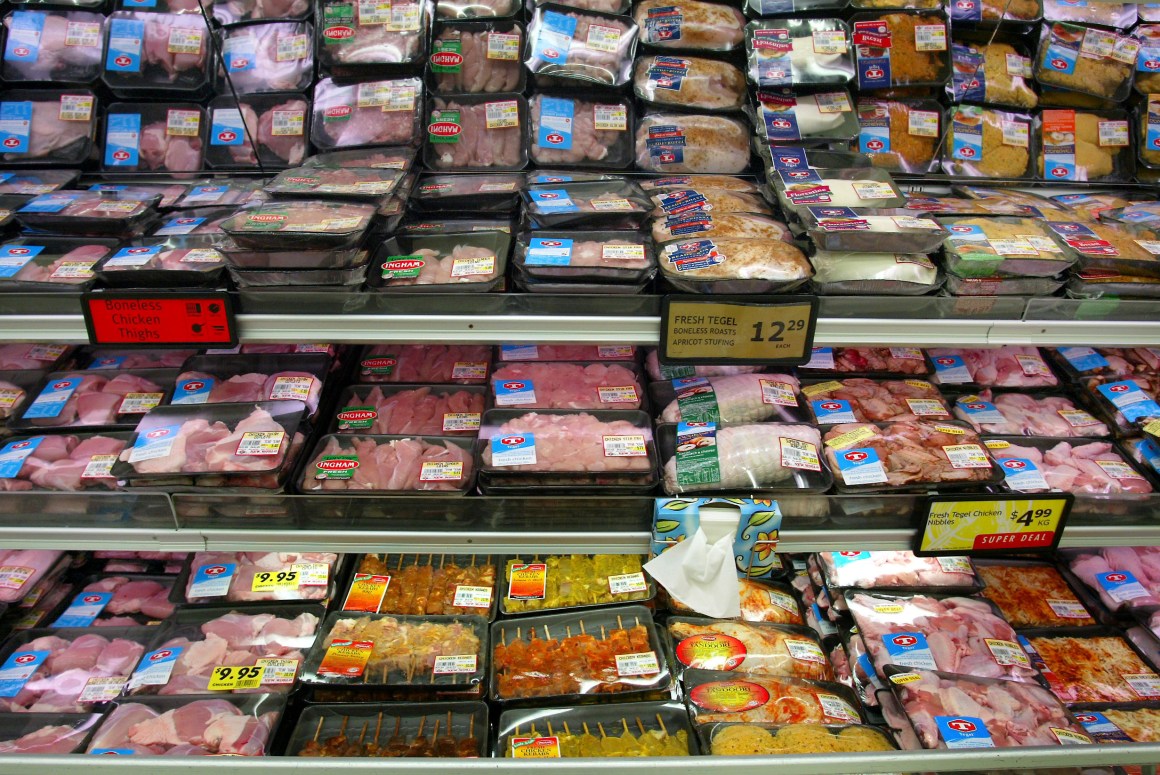 Various chicken packs at a supermarket