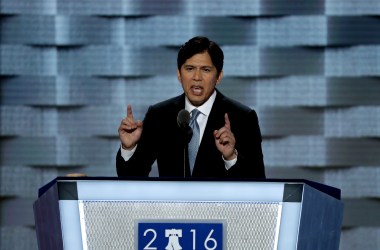 Kevin de León delivers a speech on the first day of the Democratic National Convention on July 25th, 2016, in Philadelphia, Pennsylvania.