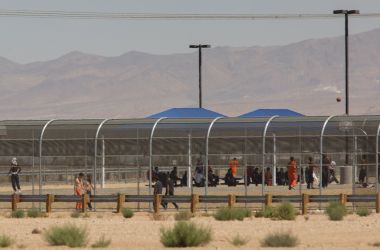 Imprisoned immigrants are seen at the Immigration and Customs Enforcement Adelanto Detention Facility on September 6th, 2016, in Adelanto, California.