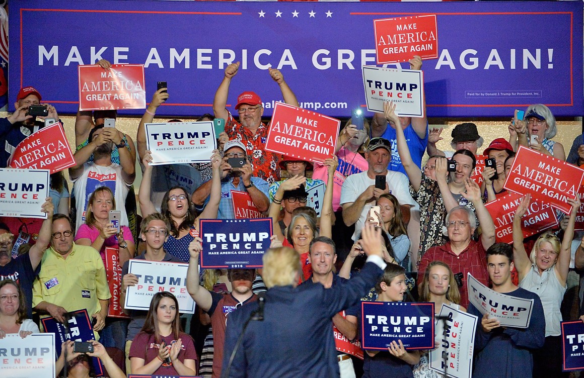 Donald Trump waves to supporters in Roanoke, Virginia, on September 24th, 2016.