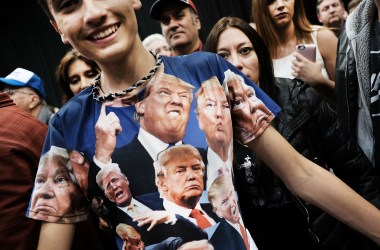 A teenager wears a Donald Trump shirt at a Trump rally on October 22nd, 2016, in Cleveland, Ohio.