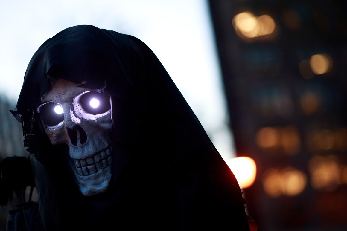 Revelers wait for the start of the 43rd annual Village Halloween Parade on October 31st, 2016, in New York City.