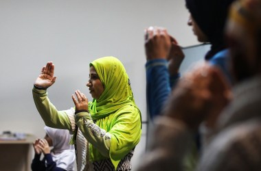 Muslim women participate in a self defense class on December 16th, 2016, in New York City.