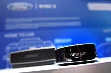 An Amazon Echo is displayed at CES 2017 at the Las Vegas Convention Center on January 5th, 2017, in Las Vegas, Nevada.