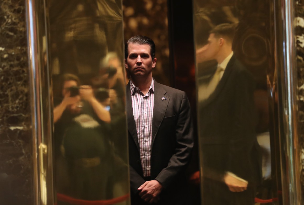 Donald Trump Jr. arrives at Trump Tower on January 18th, 2017, in New York City.