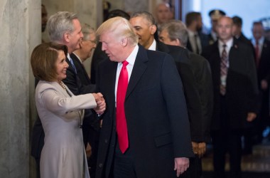 Nancy Pelosi greets Donald Trump ahead of his inauguration ceremony in 2017.