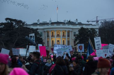 Demonstrators gather on The Ellipse during the Women's March on Washington on January 21st, 2017, in Washington, D.C.