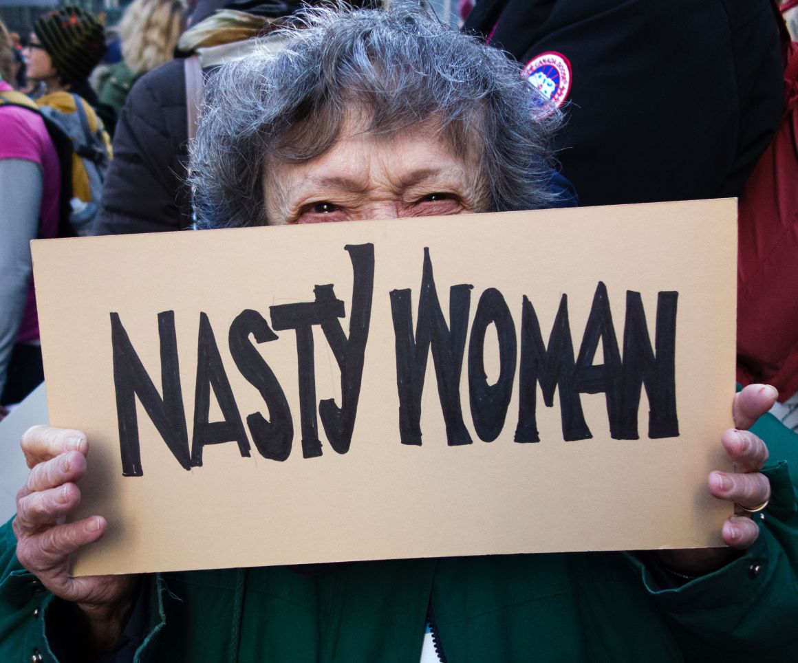 A woman takes part in the Women's March on January 21st, 2017, in New York.