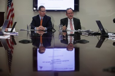 Congressional Budget Office Director Keith Hall (right) and CBO Deputy Director Mark Hadley participate in a media briefing on January 24th, 2017, in Washington, D.C.