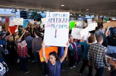 Protesters gather at the Los Angeles International Airport on January 29th, 2017, to demonstrate against President Donald Trump's travel ban.