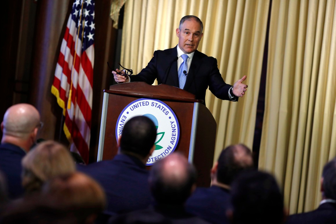 Environmental Protection Agency Administrator Scott Pruitt address employees at the agency's headquarters February 21st, 2017, in Washington, D.C.