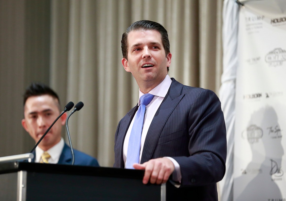 Donald Trump Jr. delivers a speech during a ceremony for the official opening of the Trump International Tower and Hotel on February 28th, 2017, in Vancouver, Canada.