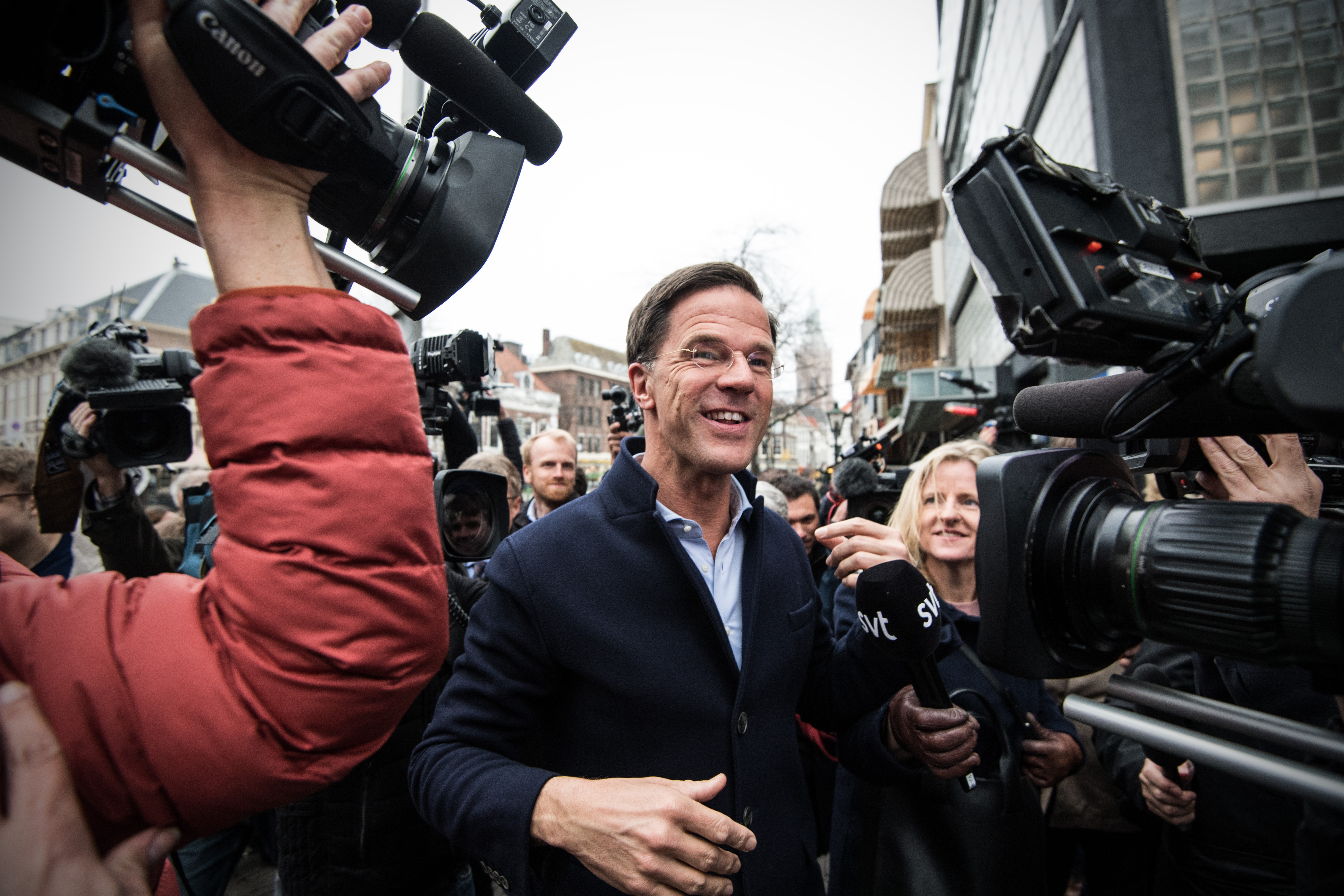 Dutch Prime Minister Mark Rutte speaks to the public on March 14th, 2017, in the Hague, Netherlands.