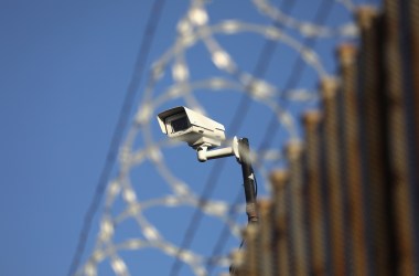 A United States surveillance camera overlooks the international bridge between Mexico and the U.S. in Hidalgo, Texas.