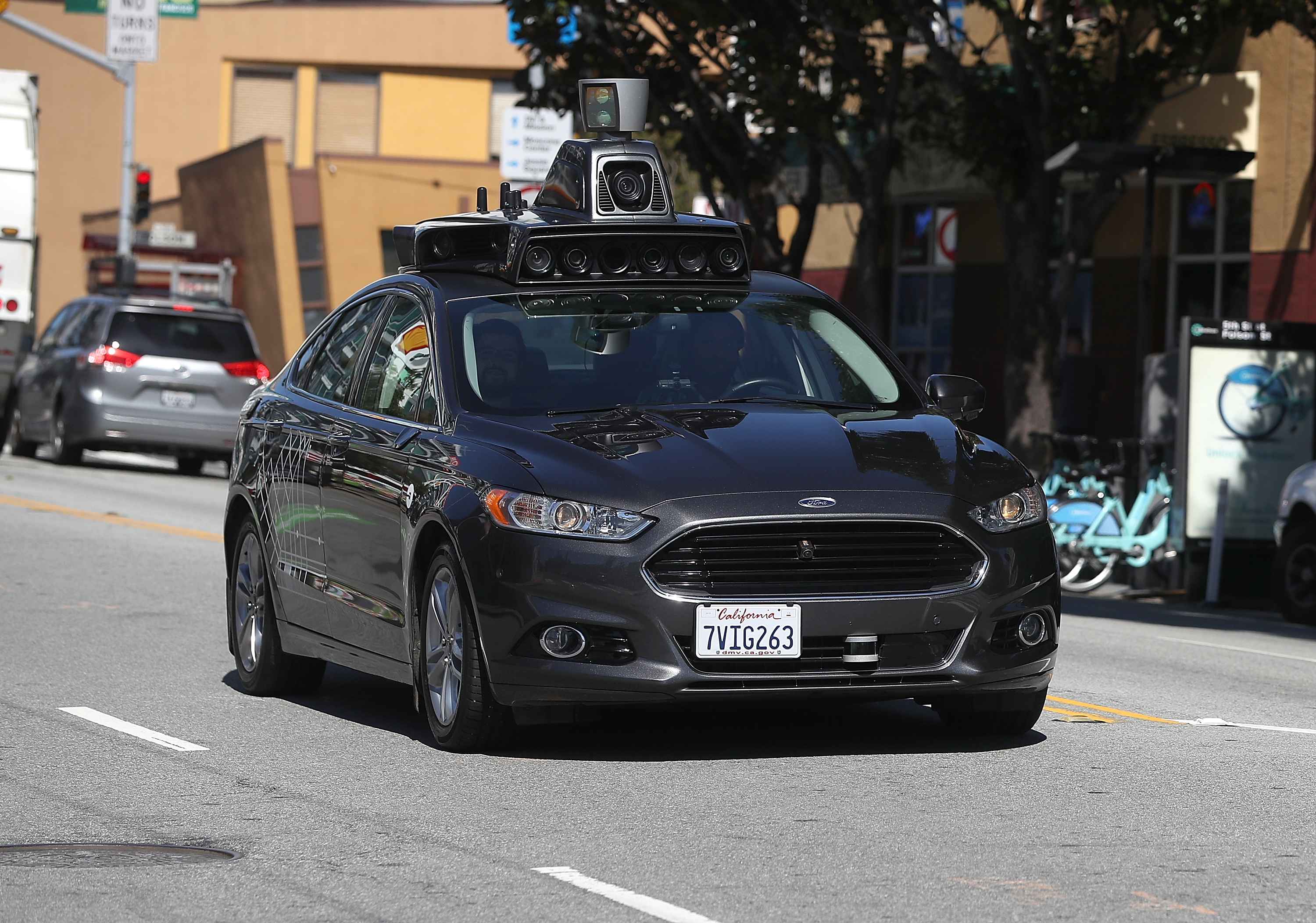 A self-driving Uber traverses through San Francisco, California, on March 28th, 2017.