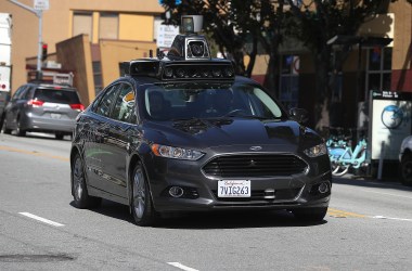 A self-driving Uber traverses through San Francisco, California, on March 28th, 2017.