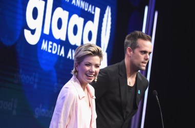 Singer Carly Rae Jepsen and songwriter Justin Tranter speak onstage during the 28th Annual GLAAD Media Awards in Beverly Hills, California, on April 1st, 2017.