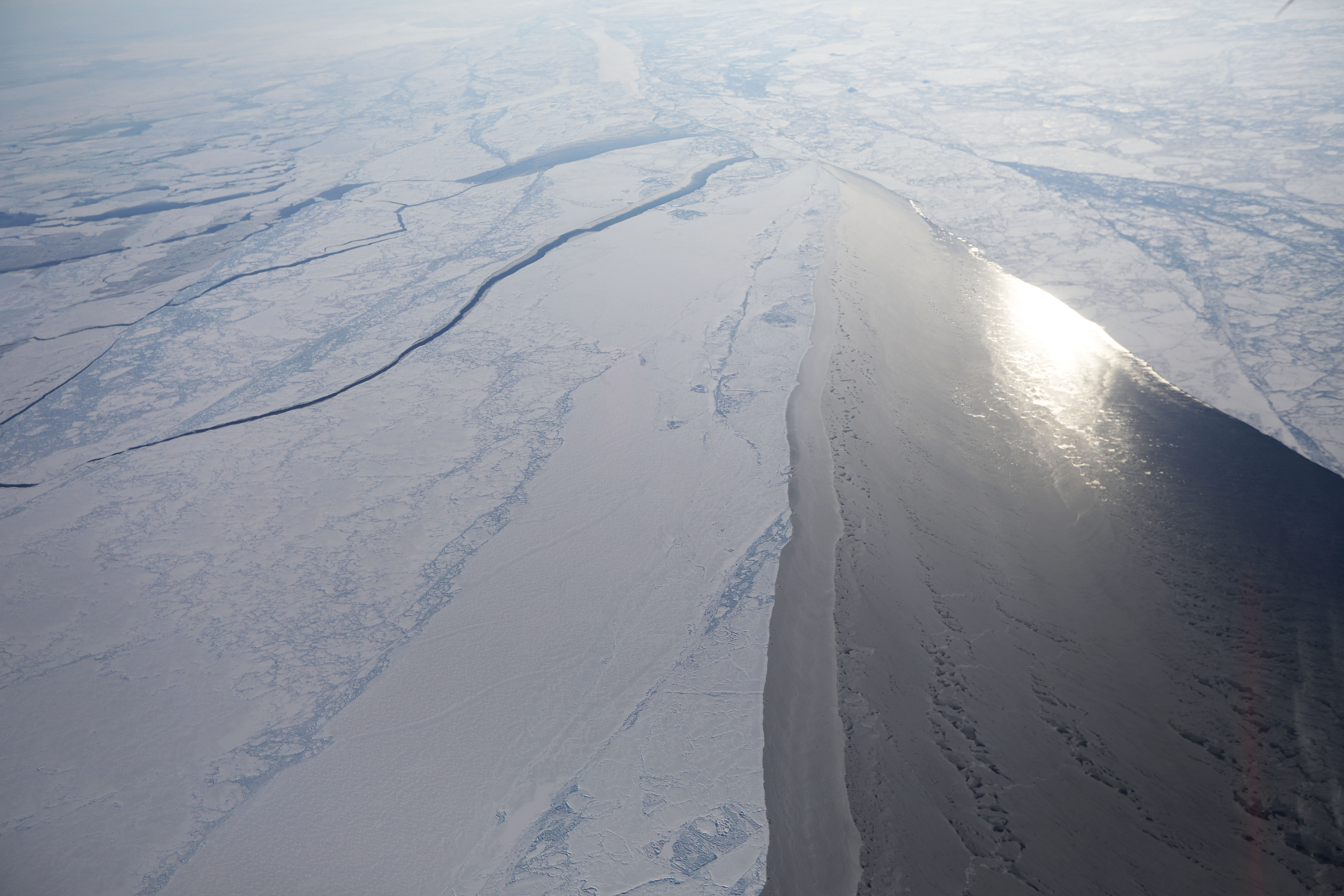 Sea ice seen from NASA's Operation IceBridge research aircraft off the northwest coast of Greenland on March 30th, 2017. Scientists say that the Arctic has been one of the regions hardest hit by climate change.