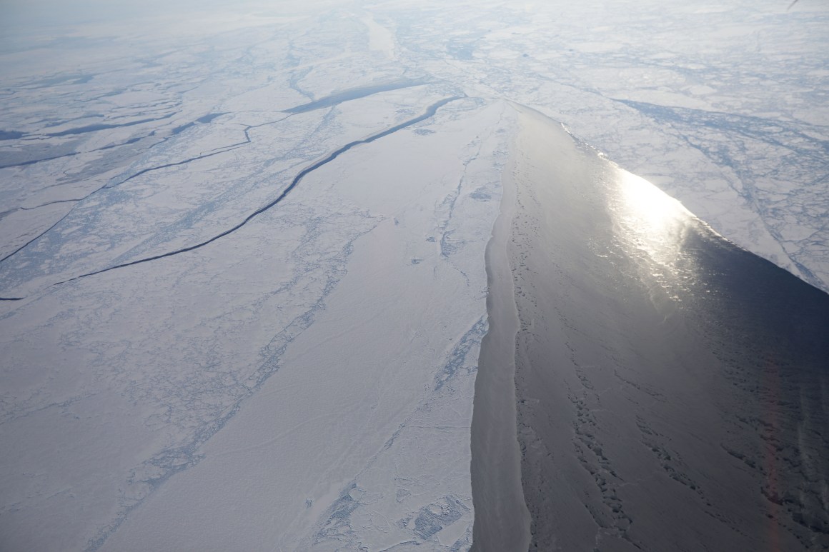 Sea ice seen from NASA's Operation IceBridge research aircraft off the northwest coast of Greenland on March 30th, 2017. Scientists say that the Arctic has been one of the regions hardest hit by climate change.