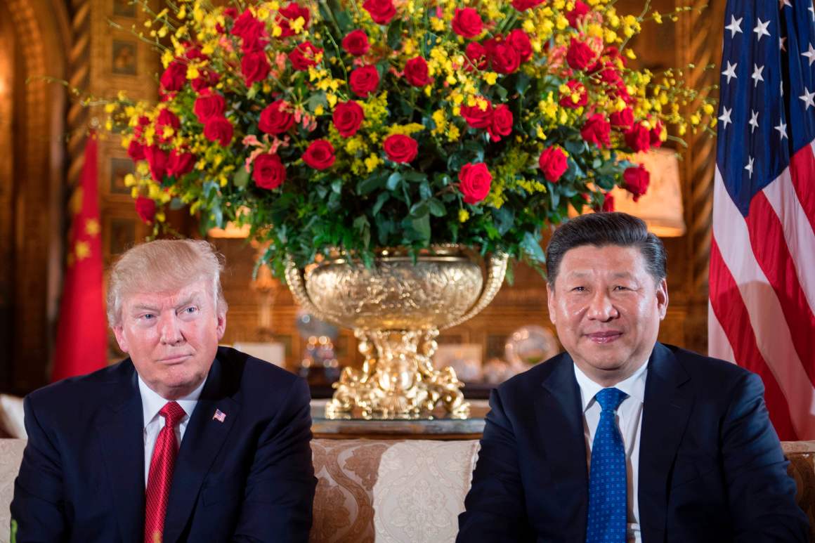 President Donald Trump sits with Chinese President Xi Jinping during a bilateral meeting at the Mar-a-Lago estate in West Palm Beach, Florida, on April 6th, 2017.