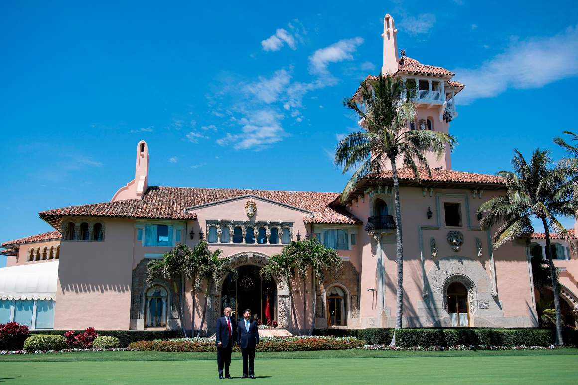 President Donald Trump and Chinese President Xi Jinping pose together at the Mar-a-Lago estate in West Palm Beach, Florida, April 7th, 2017.