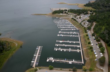 Boats sit docked at the Folsom Lake Marina on April 11th, 2017, in El Dorado Hills, California.