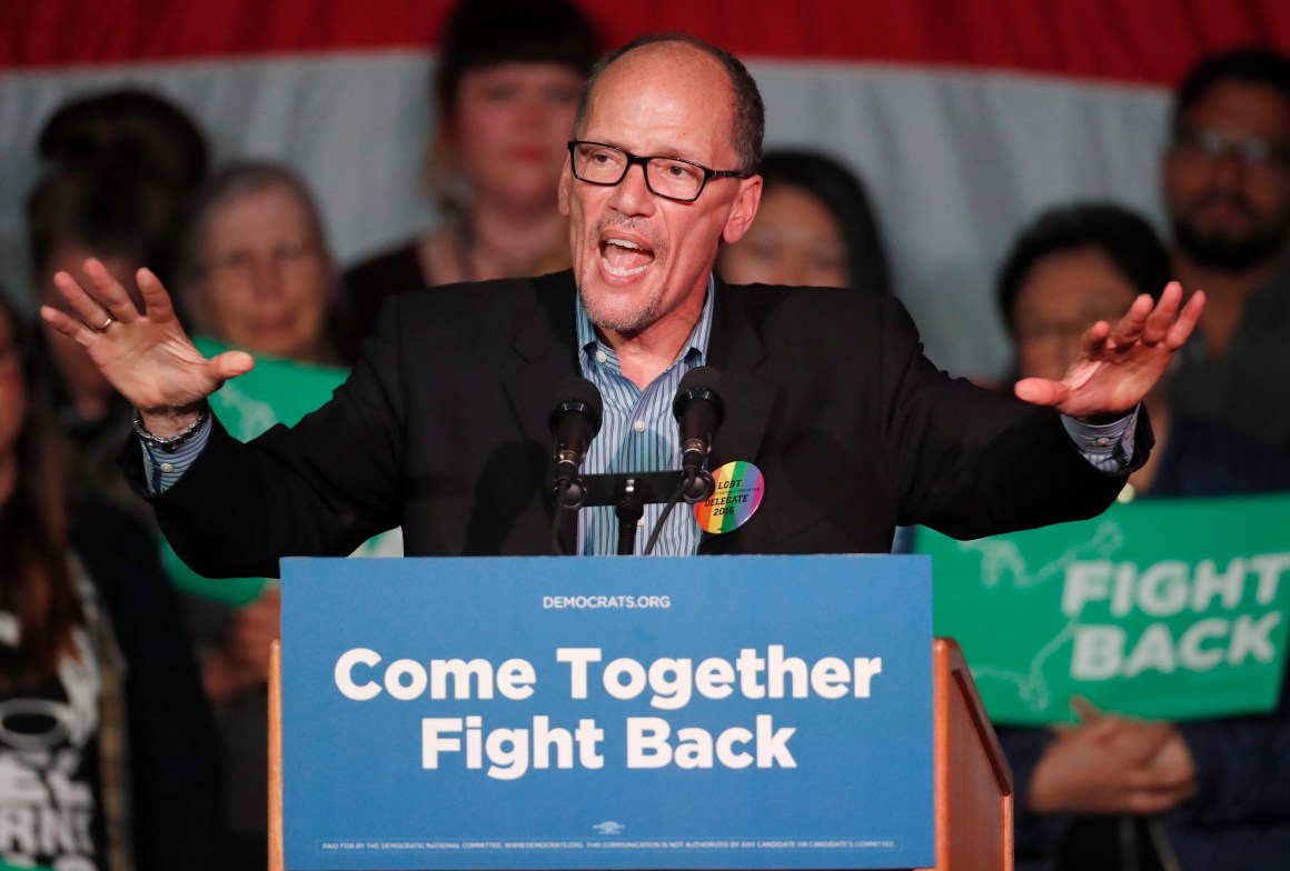 DNC Chairman Tom Perez speaks to a crowd in Salt Lake City, Utah, on April 21st, 2017.