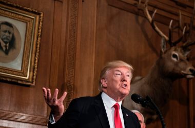 President Donald Trump speaks before signing an executive order to review the Antiquities Act at the Department of the Interior on April 26th, 2017, in Washington, D.C.