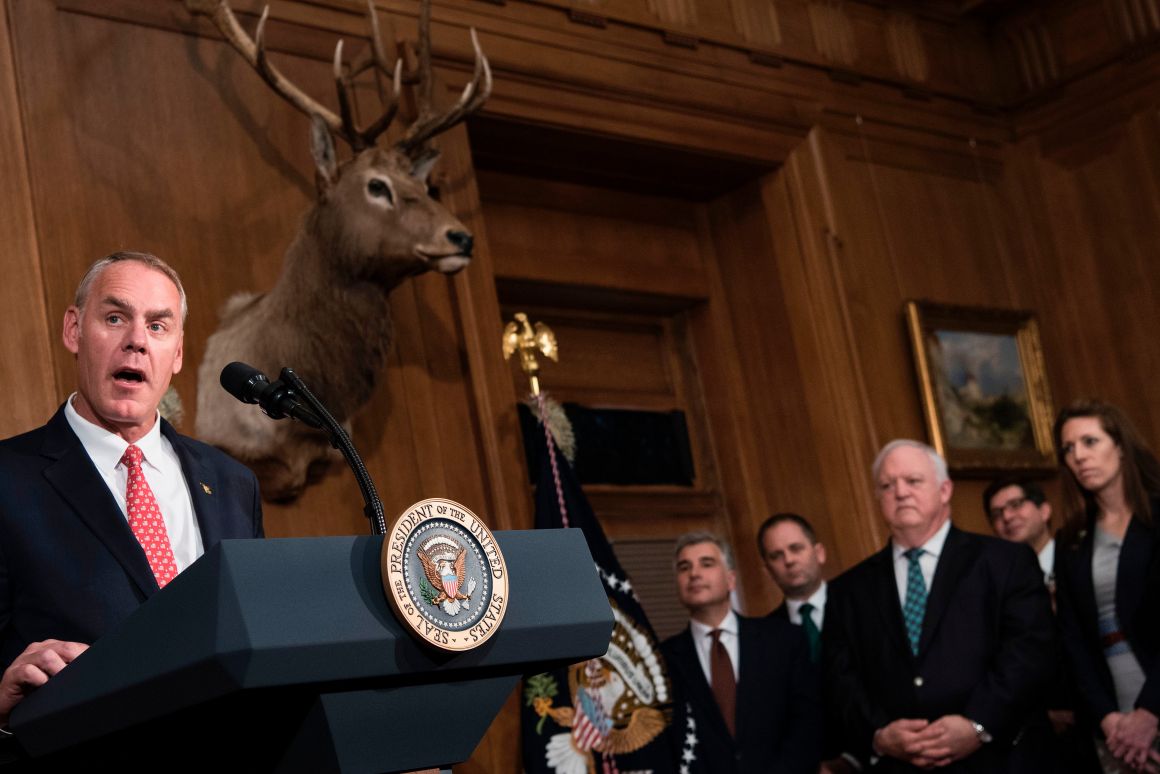 Secretary of the Interior Ryan Zinke speaking in April of 2017.