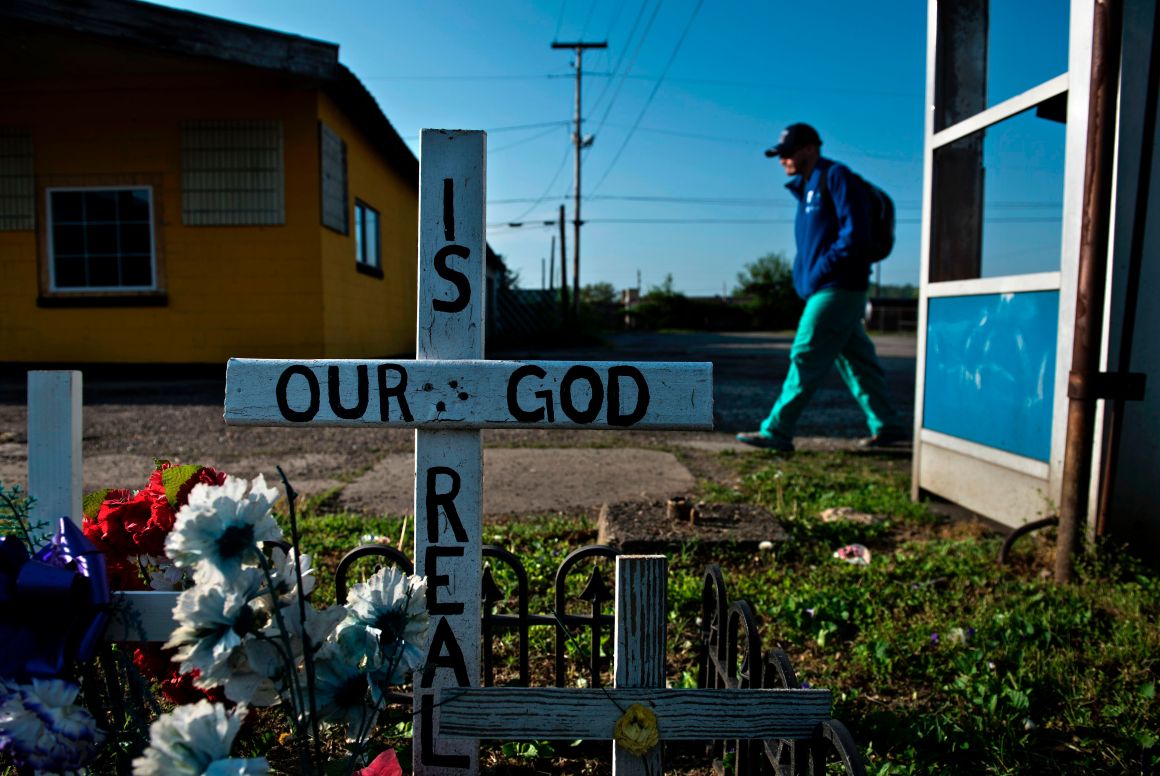 A memorial to those who died from drug overdoses in Huntington, West Virginia.