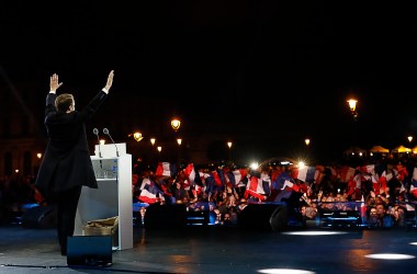 President-elect Emmanuel Macron delivers a speech in front of the Pyramid at the Louvre Museum in Paris, France, on May 7th, 2017.