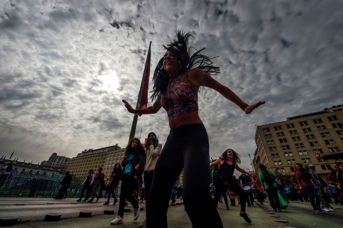 Students dance during a protest against education reform in Santiago on May 9th, 2017.