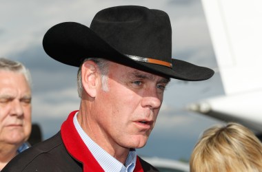 Secretary of the Interior Ryan Zinke talks to reporters before departing Kanab Airport on May 10th, 2017, in Kanab, Utah.