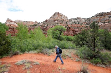 A hiker makes his way up a trail to Calf Creek in the Grand Staircase-Escalante National Monument on May 10th, 2017.