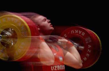 Ivan Efremov of Uzbekistan competes in the Men's Weighlifting 105 kg finals during day three of the Baku 2017 Islamic Solidarity Games on May 17th, 2017, in Baku, Azerbaijan.