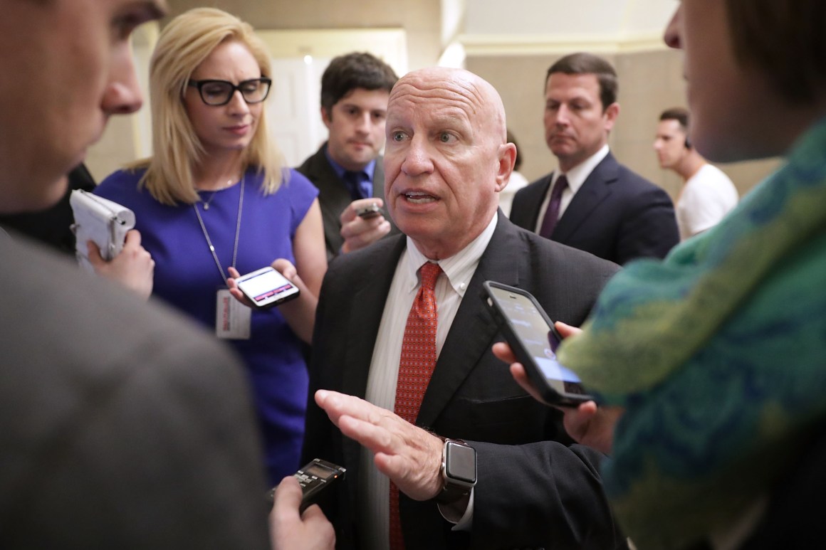 Representative Kevin Brady talks with reporters on May 17th, 2017, in Washington, D.C.