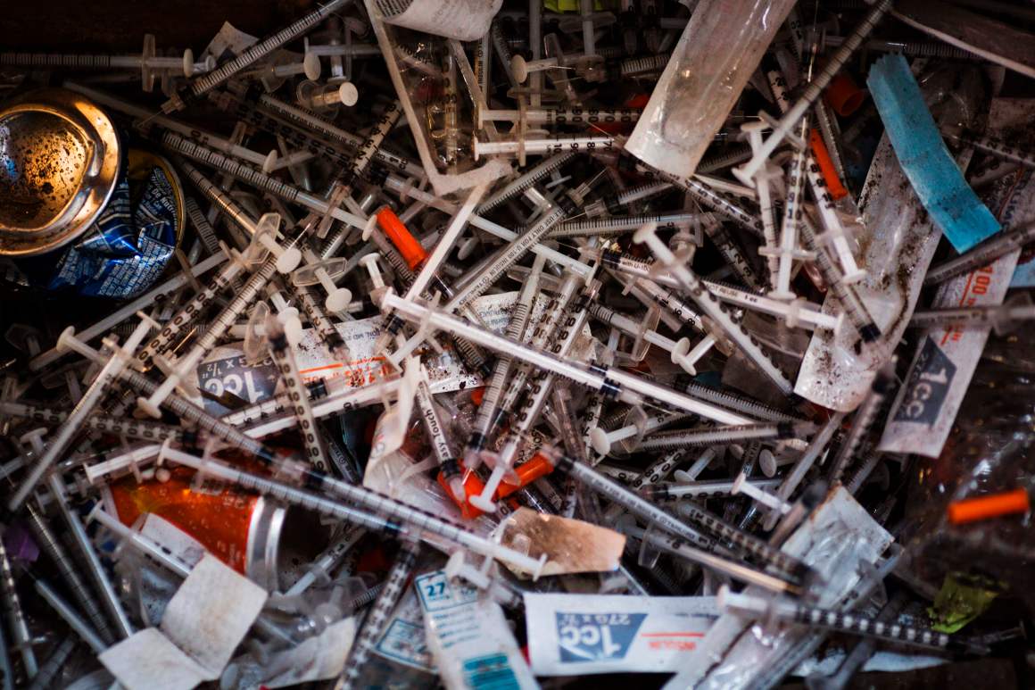 Discarded heroin needles.